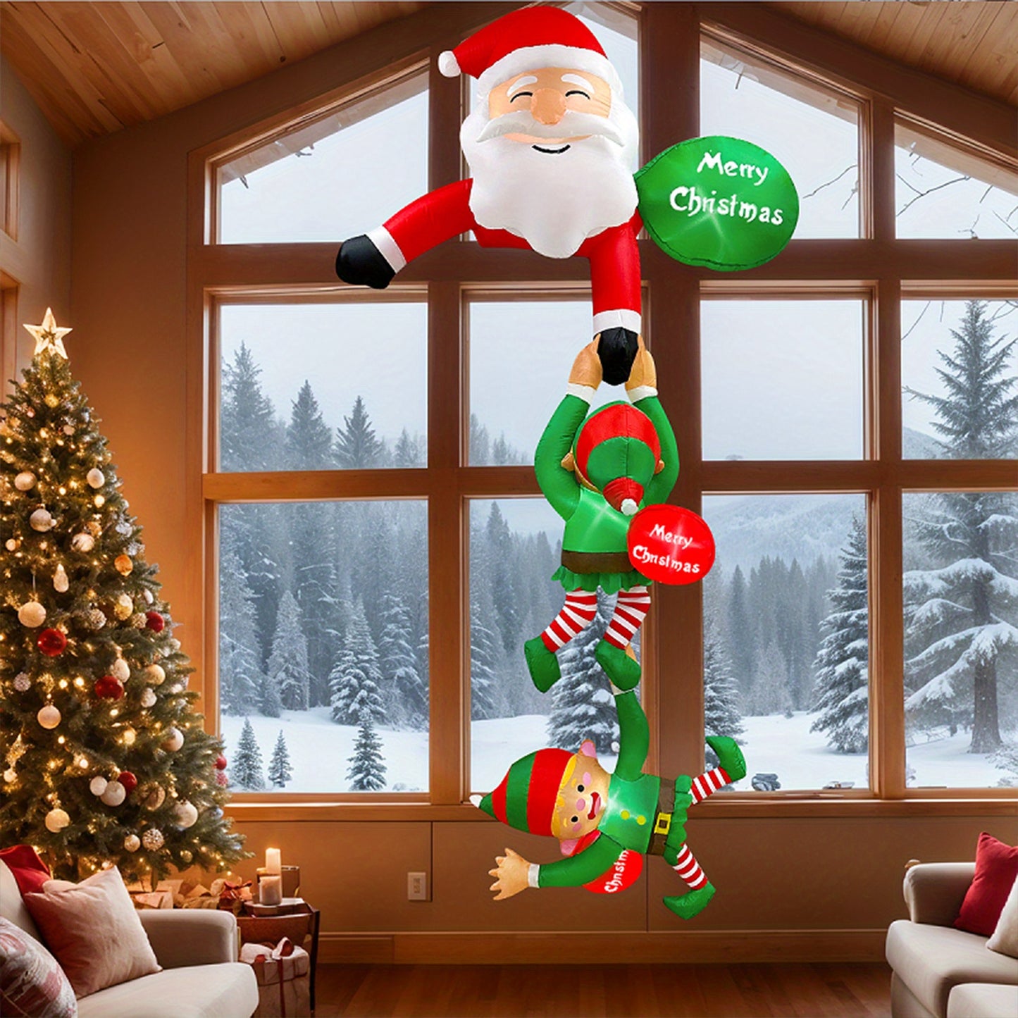 Hanging Christmas Inflatable Santa Elves Outdoor Decor