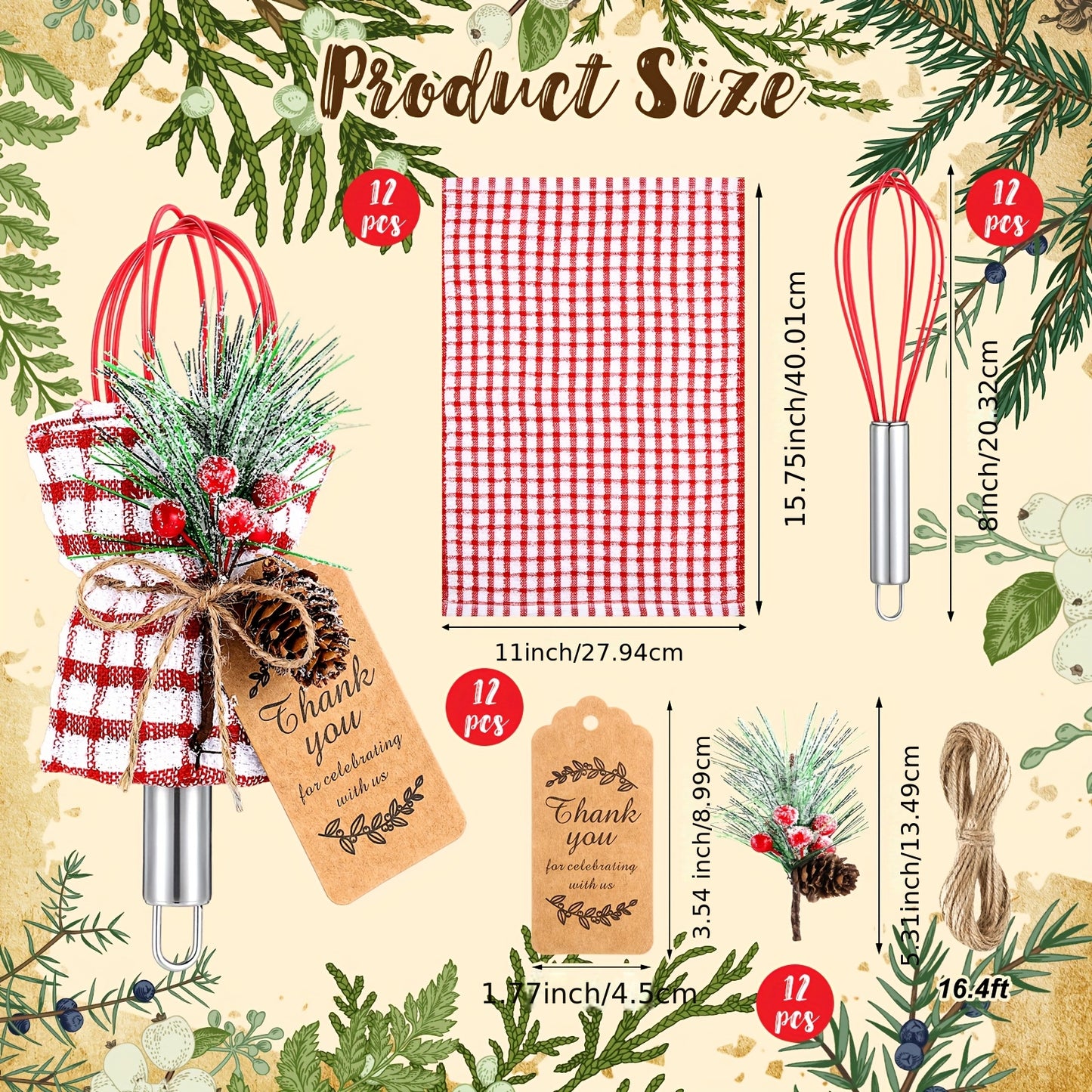 PATELAI Christmas Baking Gift Set With Stainless Whisk And Towels