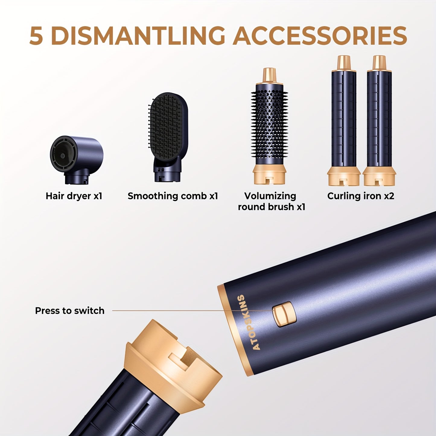 UKLISS 5-In-1 Hair Dryer Brush Styler Detachable Hot Air