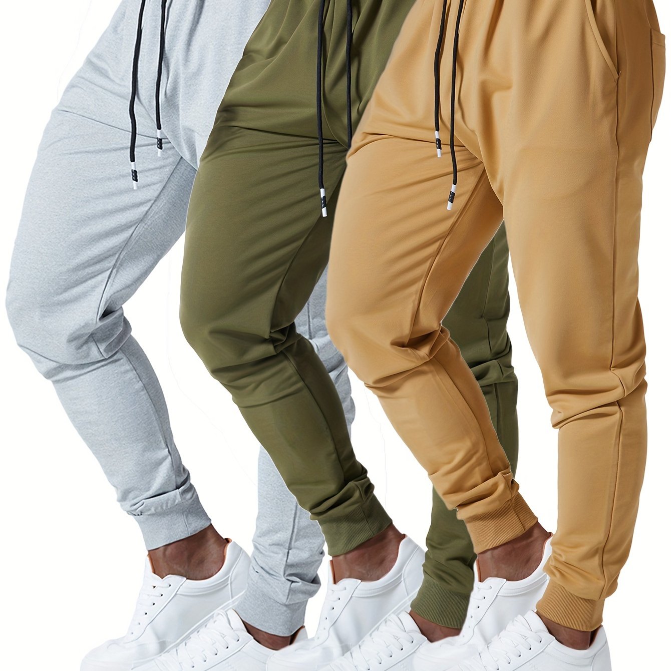 Mens Jogger Sweatpants Cotton Blend With Elastic Waist Pockets 3Pc - Revitalize Mind Body