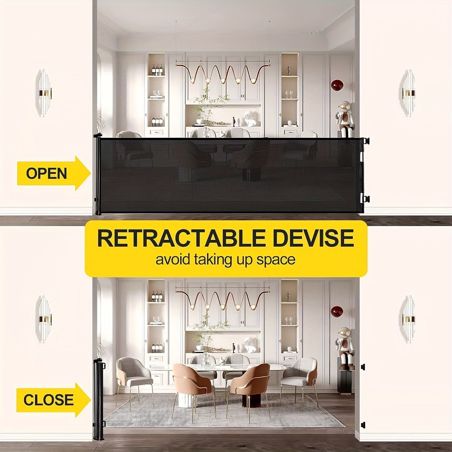 Versatile Retractable & Pet Gate, No Drilling Required - Black Nylon Mesh, Extends 55" Wide, 33.9" High, Ideal for Doorways, Stairs, Hallways, Decks, and Porches, Retractable Doorway Gate|Versatile Home Gate|Durable Nylon Mes - Revitalize Mind Body
