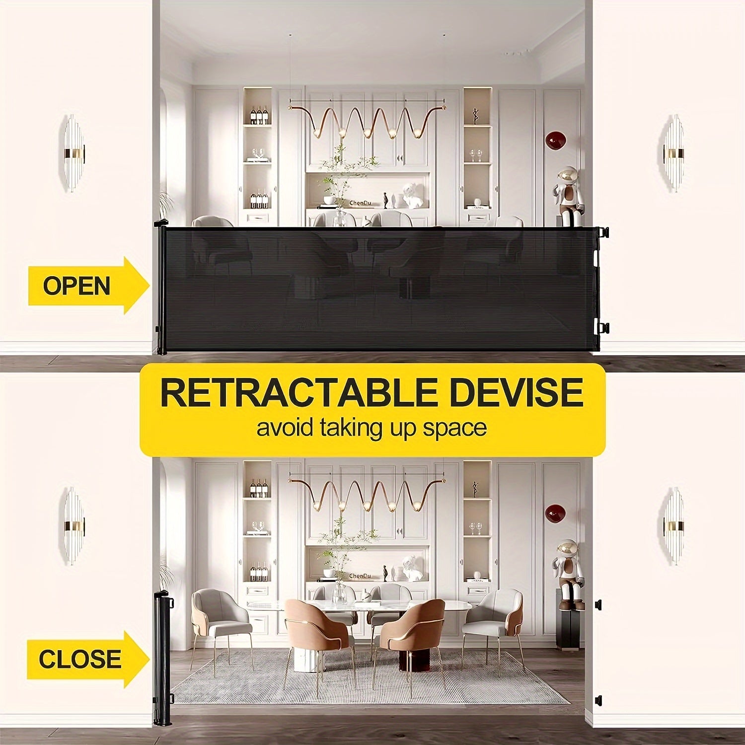 Versatile Retractable & Pet Gate, No Drilling Required - Black Nylon Mesh, Extends 55" Wide, 33.9" High, Ideal for Doorways, Stairs, Hallways, Decks, and Porches, Retractable Doorway Gate|Versatile Home Gate|Durable Nylon Mes - Revitalize Mind Body