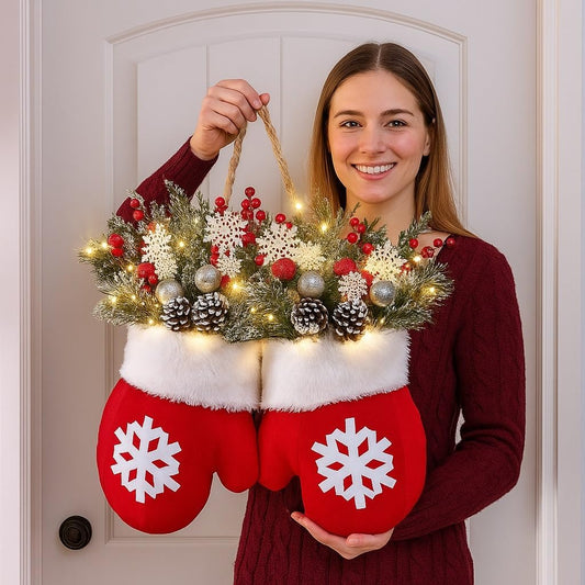 Flashing Christmas Glove Wreath With 20 LED Lights