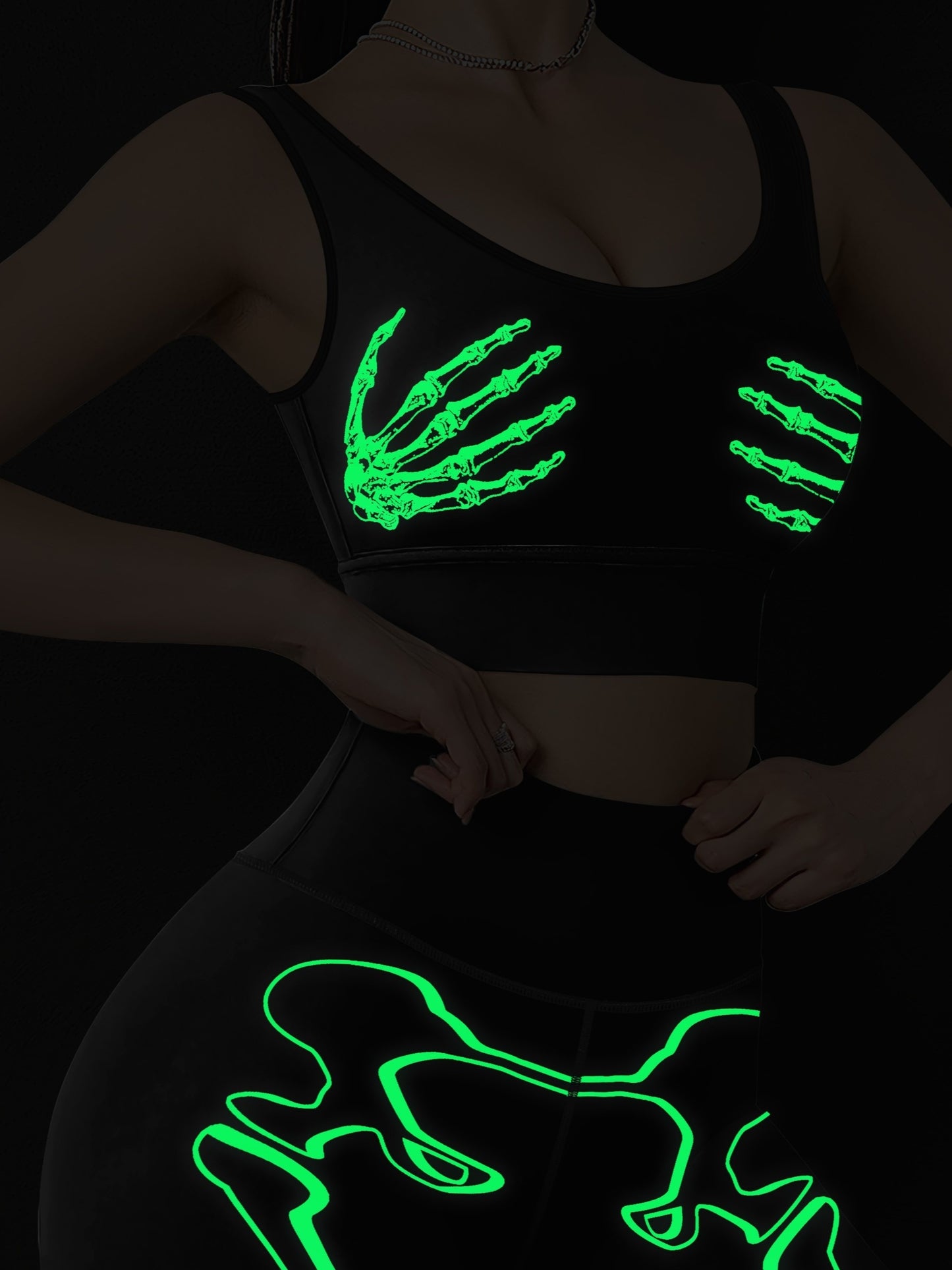 Halloween Skull Glow Yoga Set Women High Waist Pants Tank