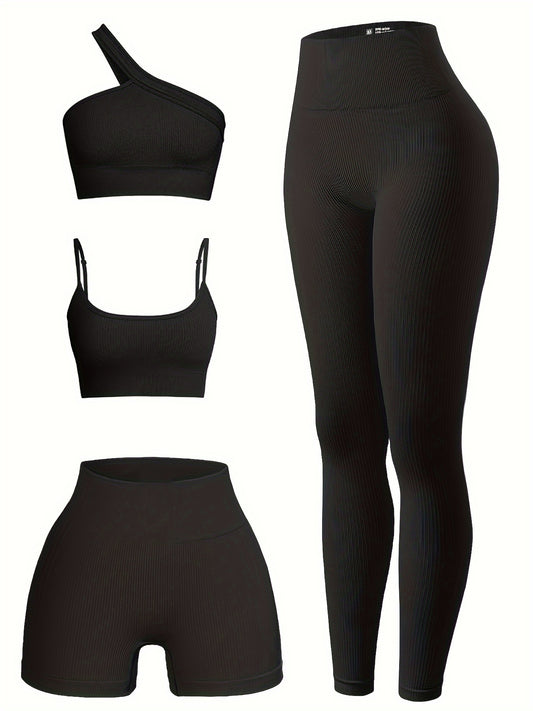 4Piece Seamless Yoga Set With High Waist Leggings And Bra