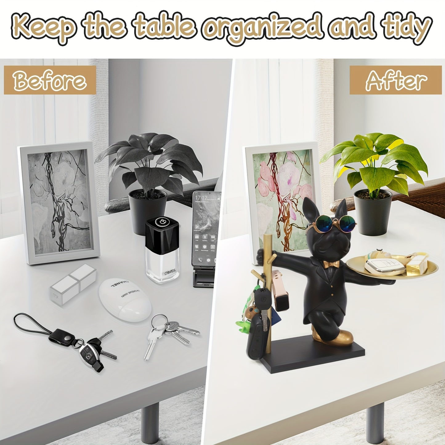 YGJT Resin Bulldog Tray Key Holder Jewelry Tray Decor