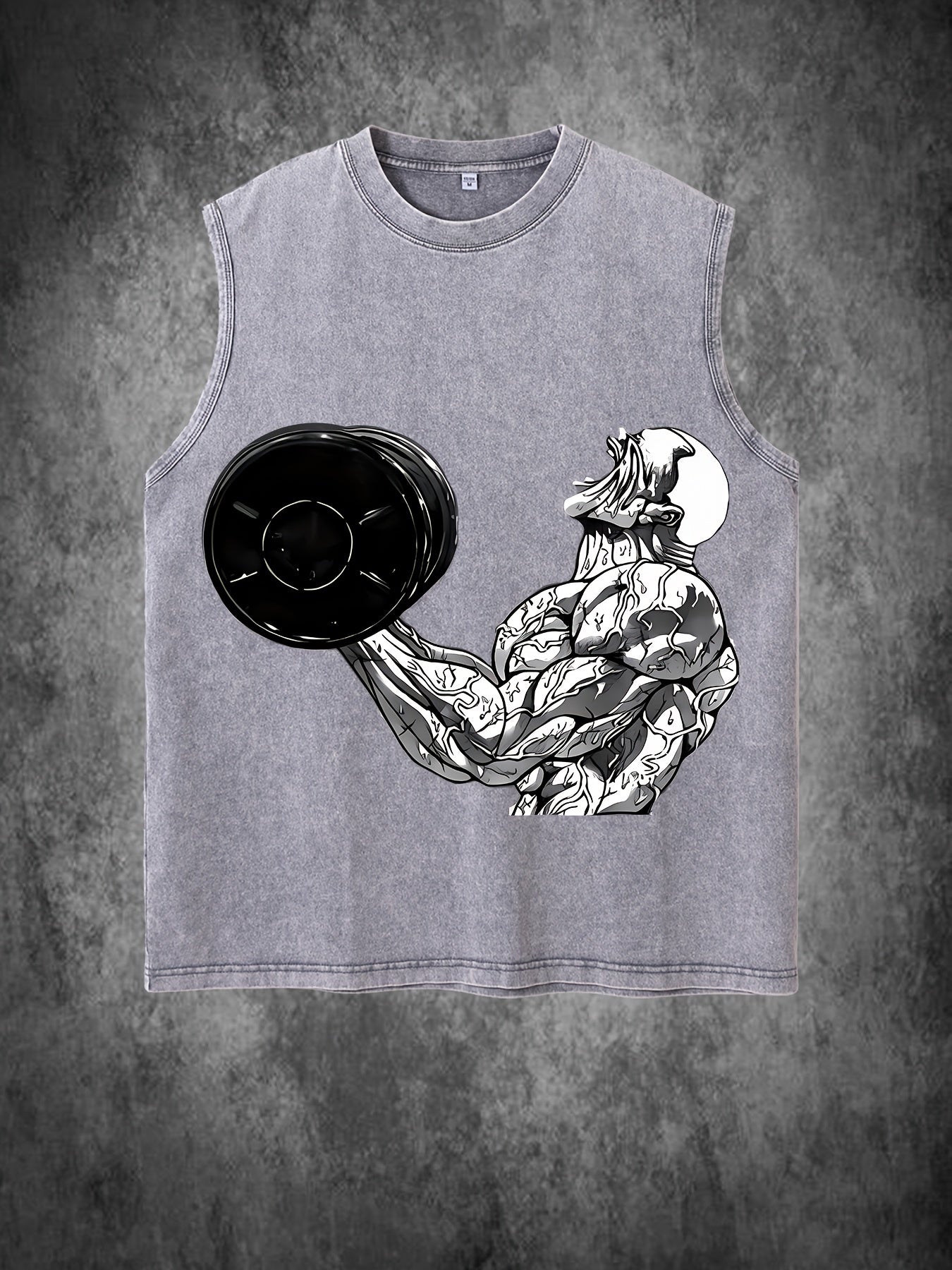 Men's Retro Muscle Fit Cotton Tank Top - Sleeveless, Gray with Weightlifting Graphic Print, 100% Cotton, Lightweight & Breathable, Perfect for Summer Casual & Sporty Wear, Gym Clothes - Revitalize Mind Body