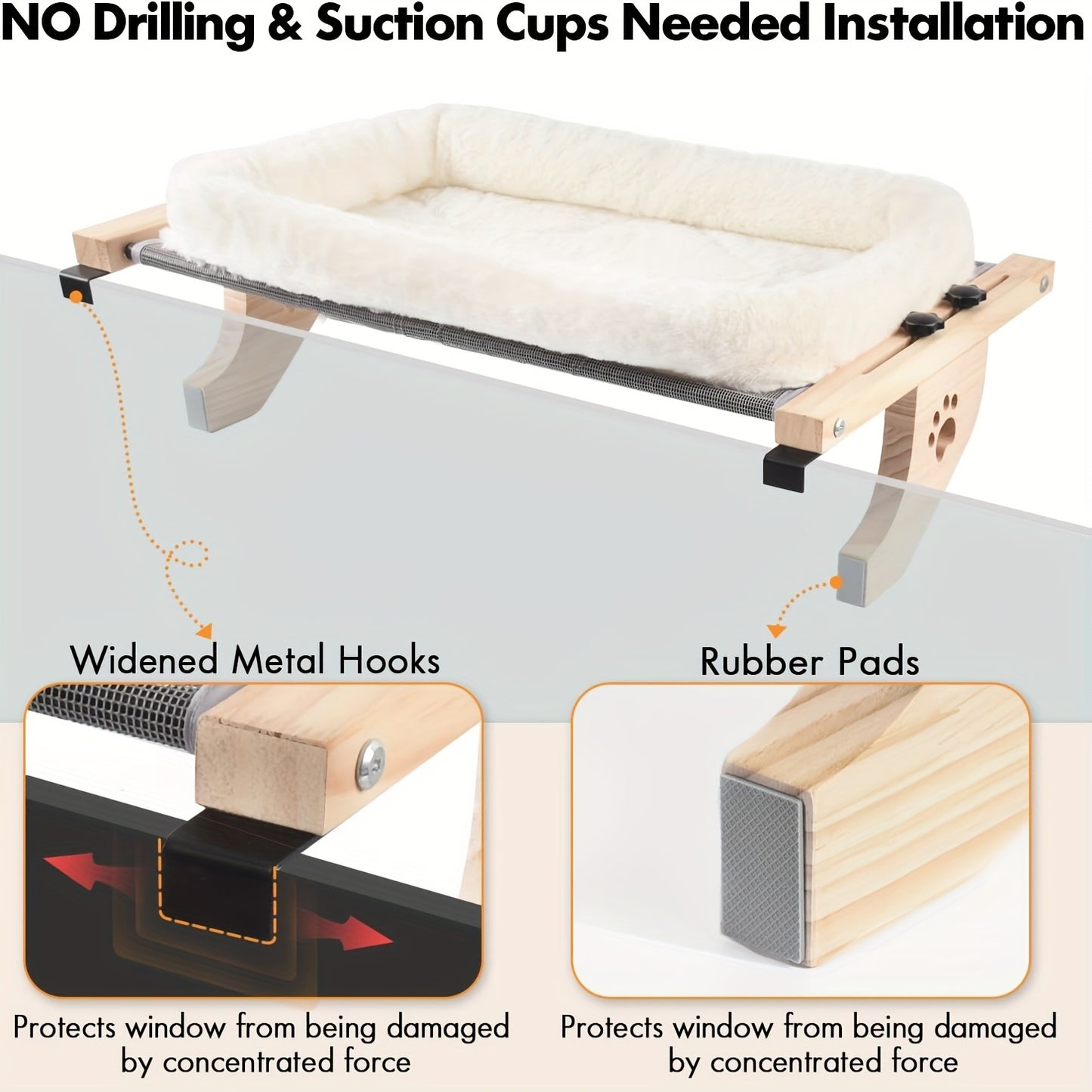 PACILACK Adjustable Cat Window Perch Hammock With Fleece