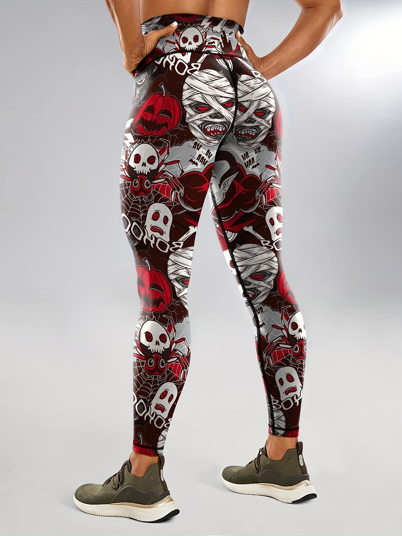 Halloween Skeleton Print High Waist Yoga Leggings For Women