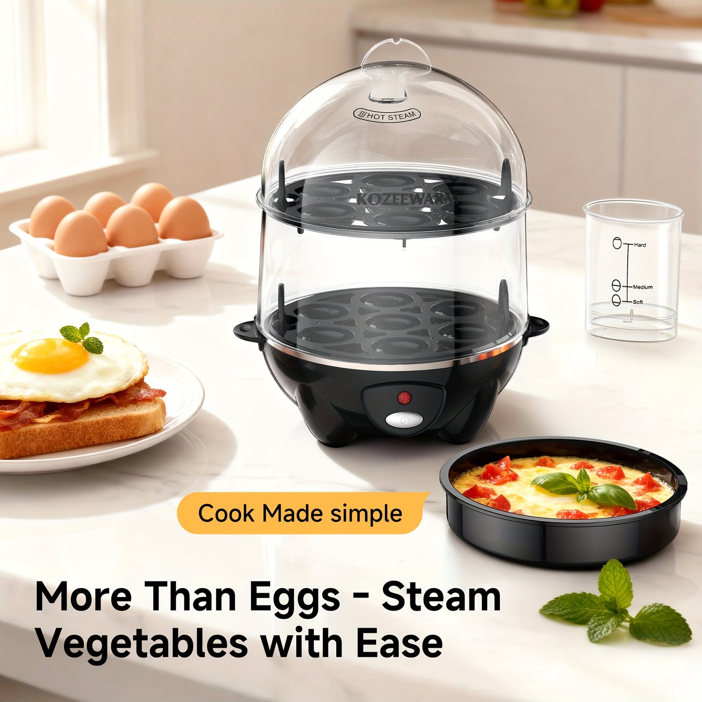 KOZEEWARM Double Layer Egg Cooker Auto Shut Off Boiled Eggs