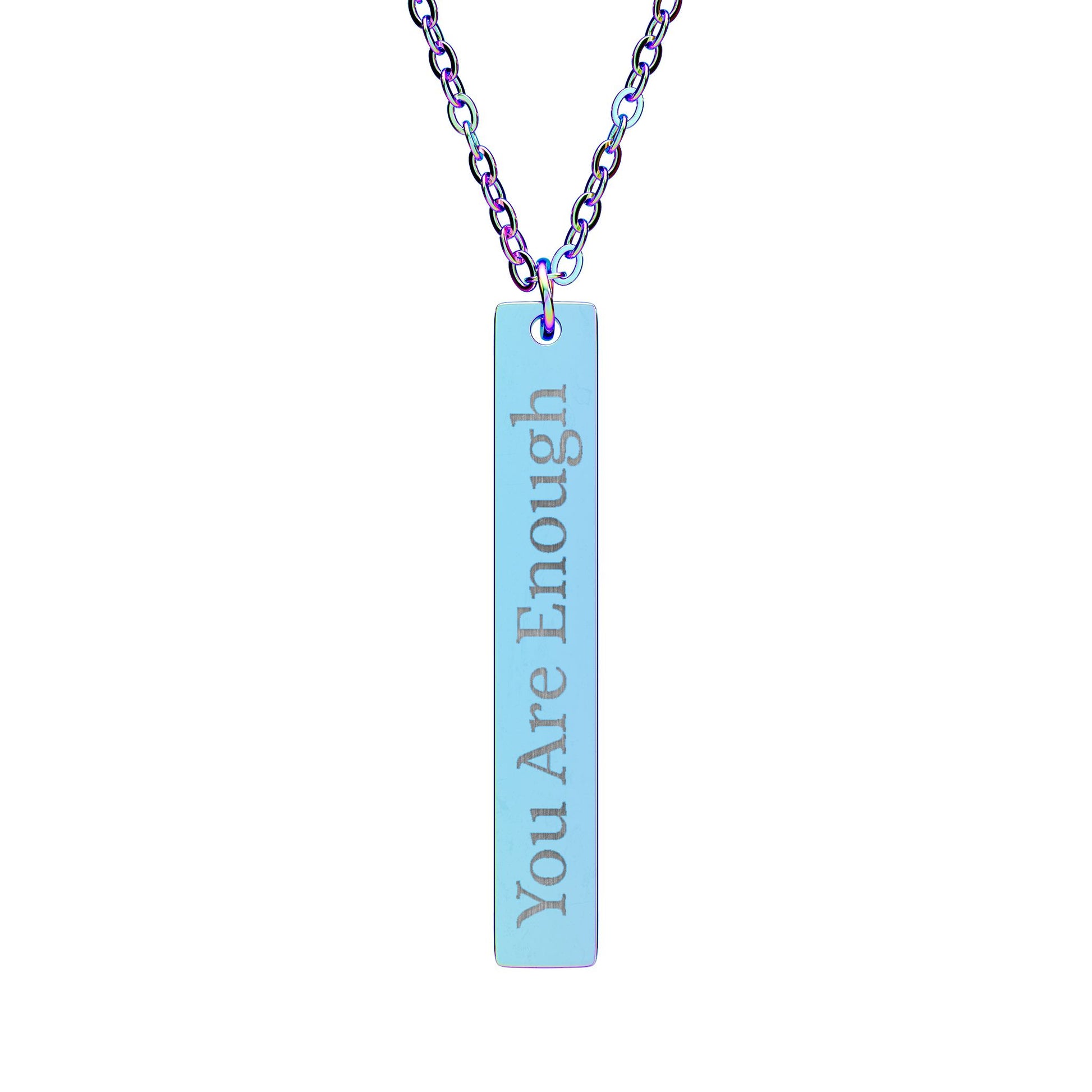 Engraved You Are Enough Vertical Bar Necklace Pendant - Revitalize Mind Body
