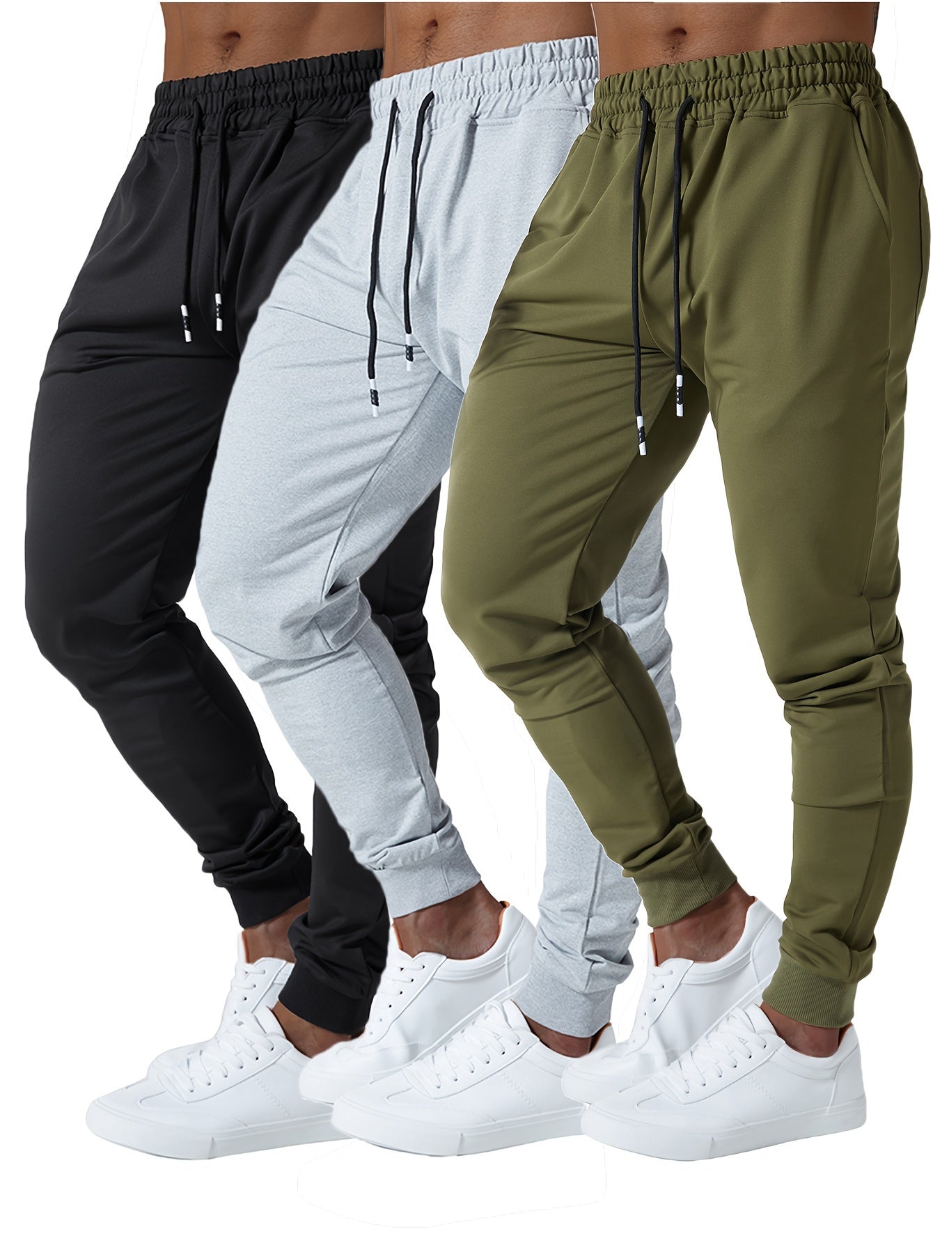 Mens Jogger Sweatpants Cotton Blend With Elastic Waist Pockets 3Pc - Revitalize Mind Body