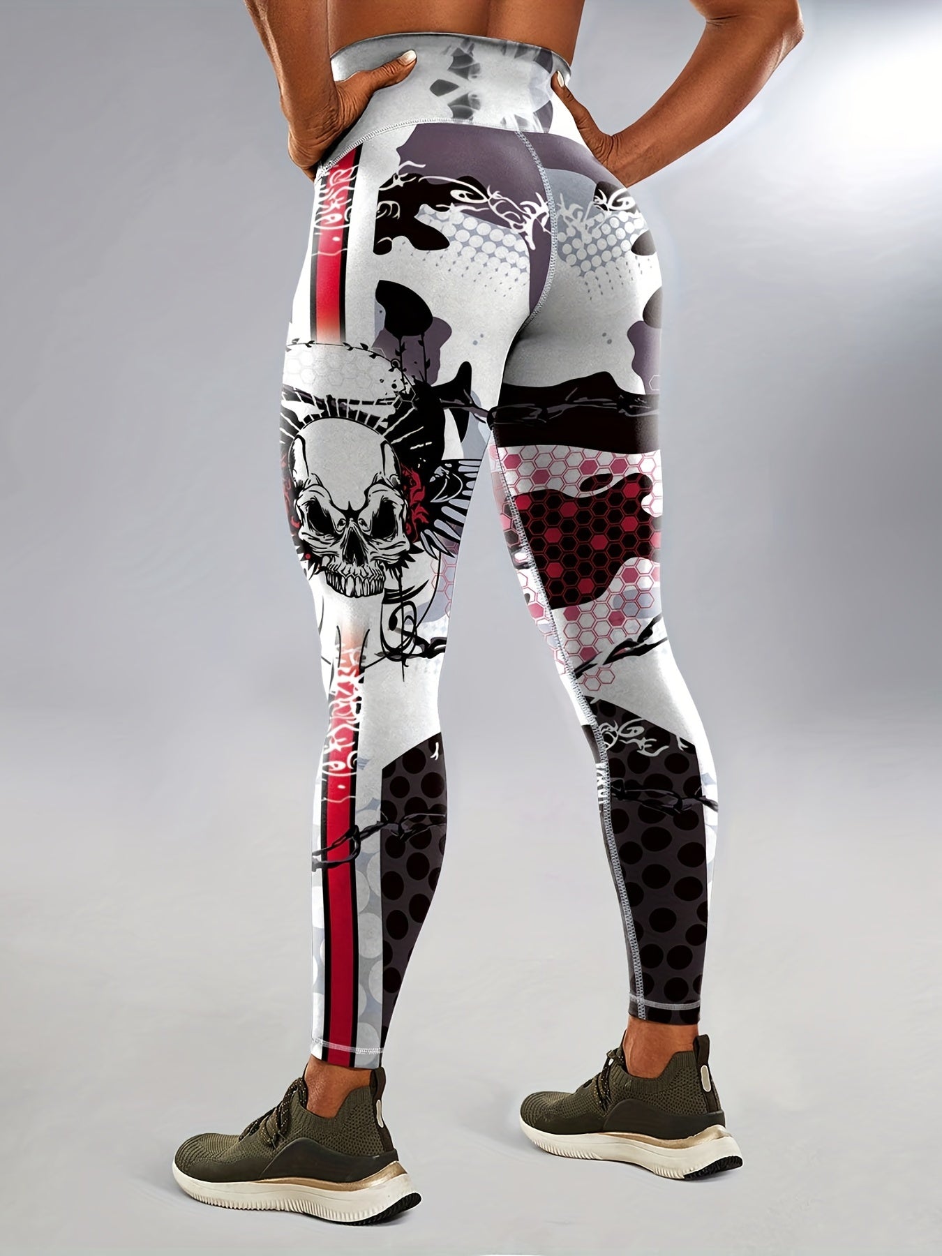 Halloween Skeleton Print High Waist Yoga Leggings For Women