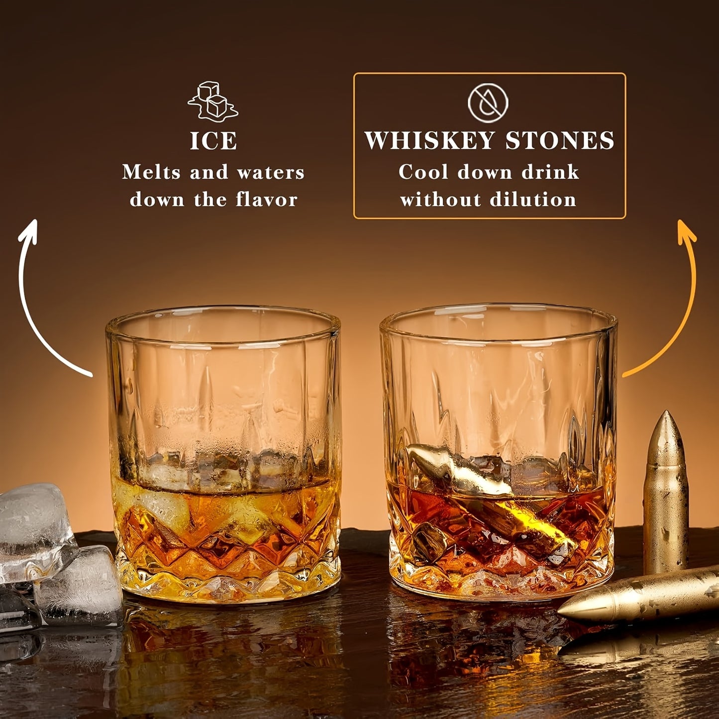 Stainless Steel Bullet Whiskey Cooling Stones With Wooden Box