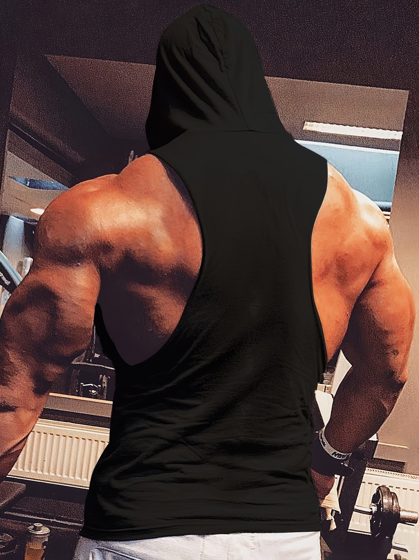 Men's Sleeveless Hooded Workout Tank Tops by QQ