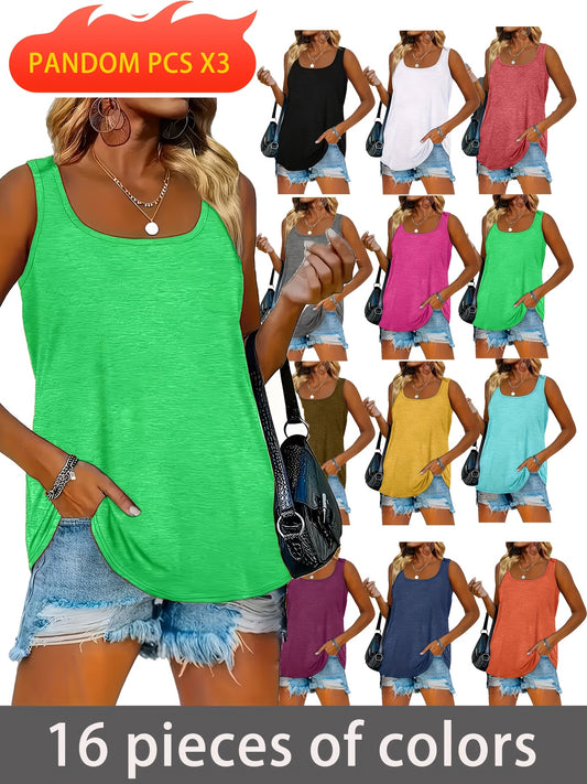 Women's Sleeveless Crew Neck Vest Top Rayon Casual Summer