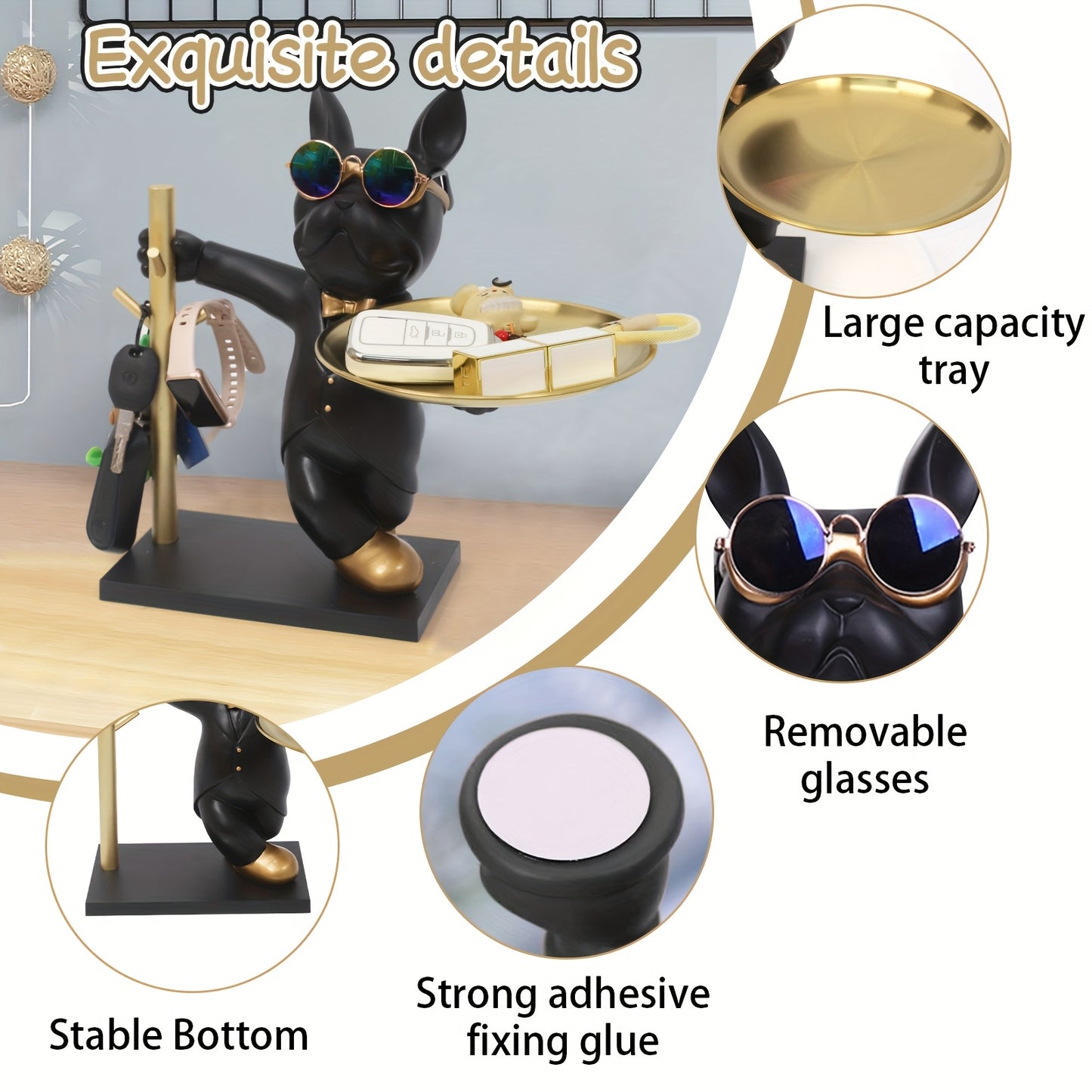 YGJT Resin Bulldog Tray Key Holder Jewelry Tray Decor