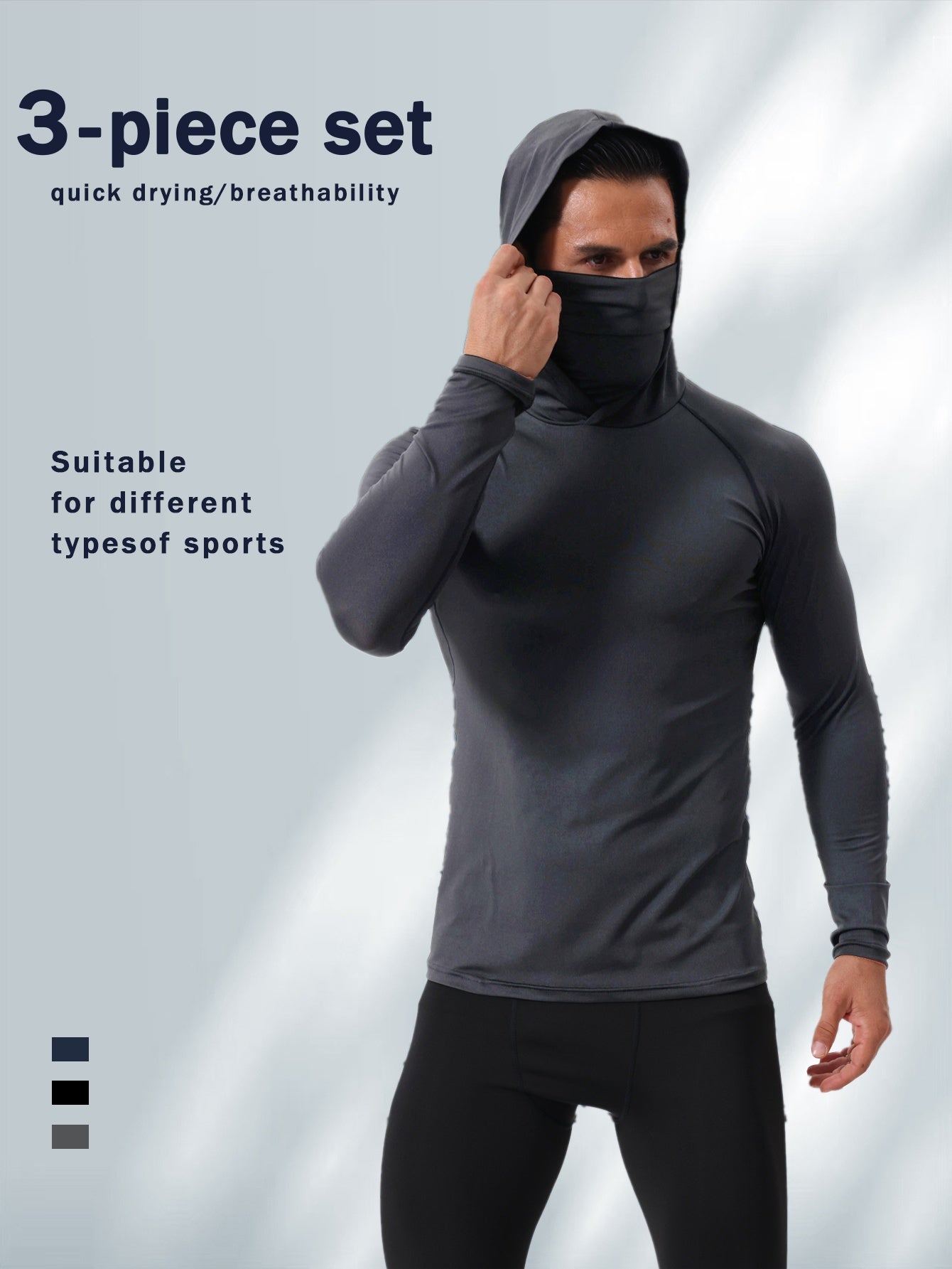 Moisture-Wicking Hooded Long-Sleeve Sportswear With Face Mask Set Of 3 - Revitalize Mind Body