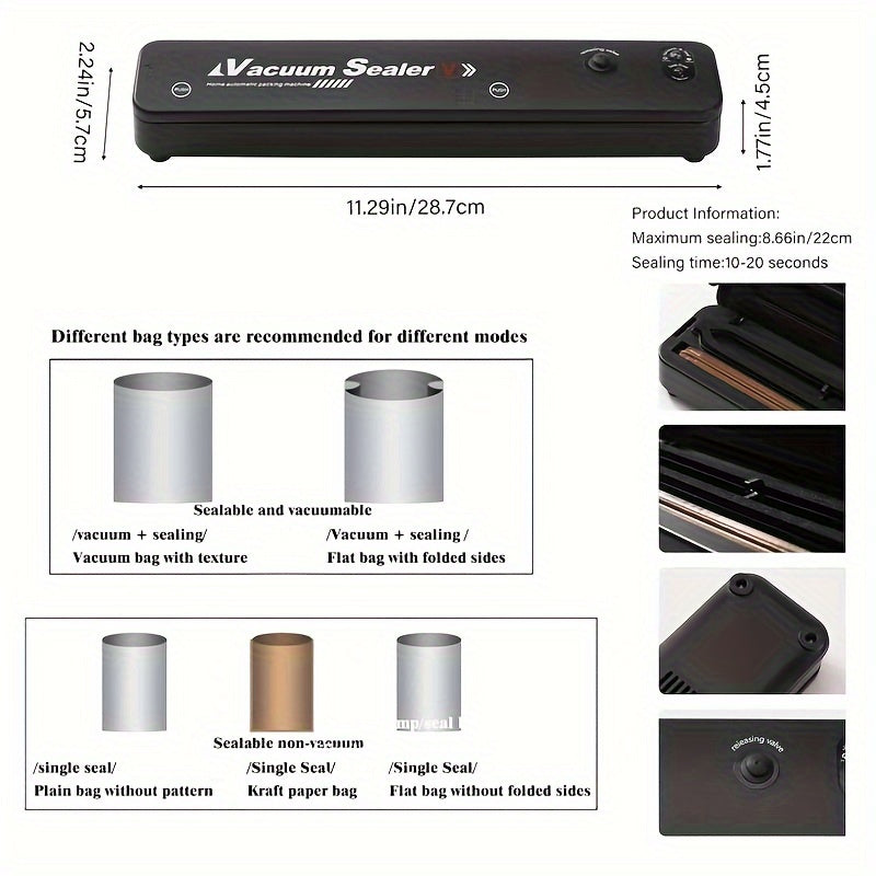 [Vacuum Sealing Machine] 50 Pcs Vacuum Sealing Machine And Food Storage Bag Sealing Machine, 1+ Mini Food Packaging Storage Heat Sealing Machine, 2 Modes, With 50 Food Storage Bags, Suitable For Home Kitchen, Commercial Use, - Revitalize Mind Body