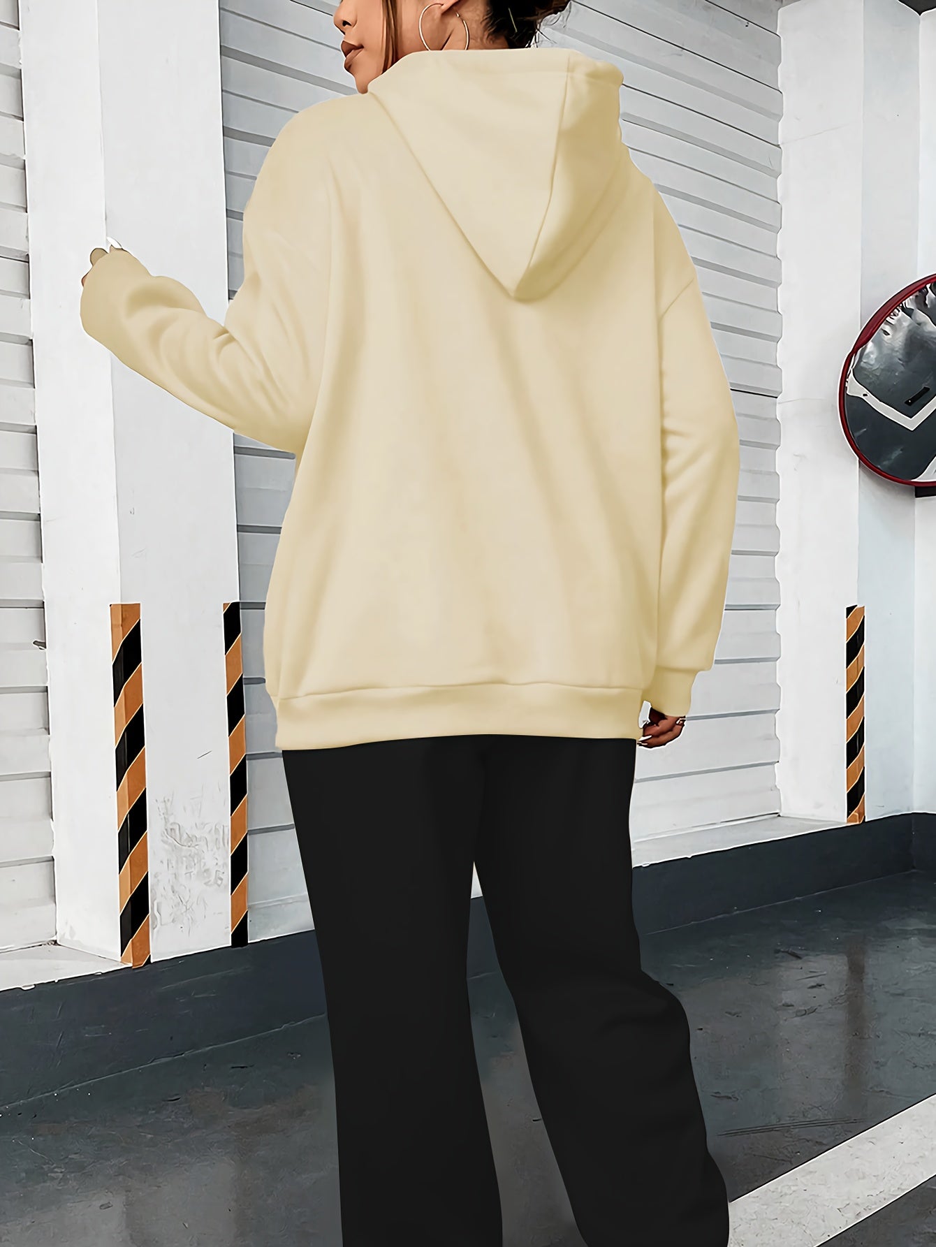 Women’s Letter Print Hoodie And Jogger Set Polyester With Pockets