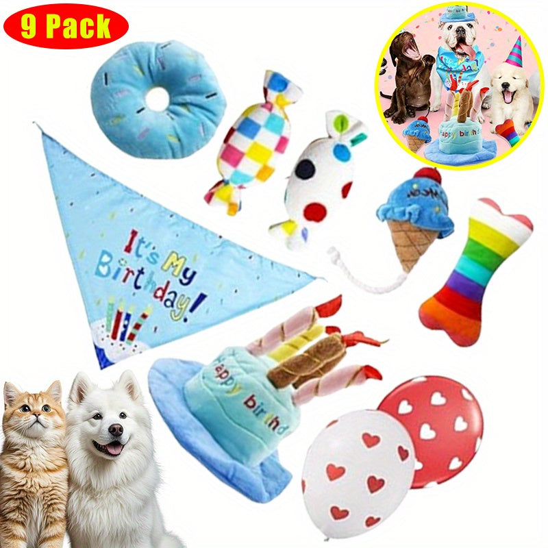 9 Pack Interactive Dog Birthday Toy Set Plush Squeaky