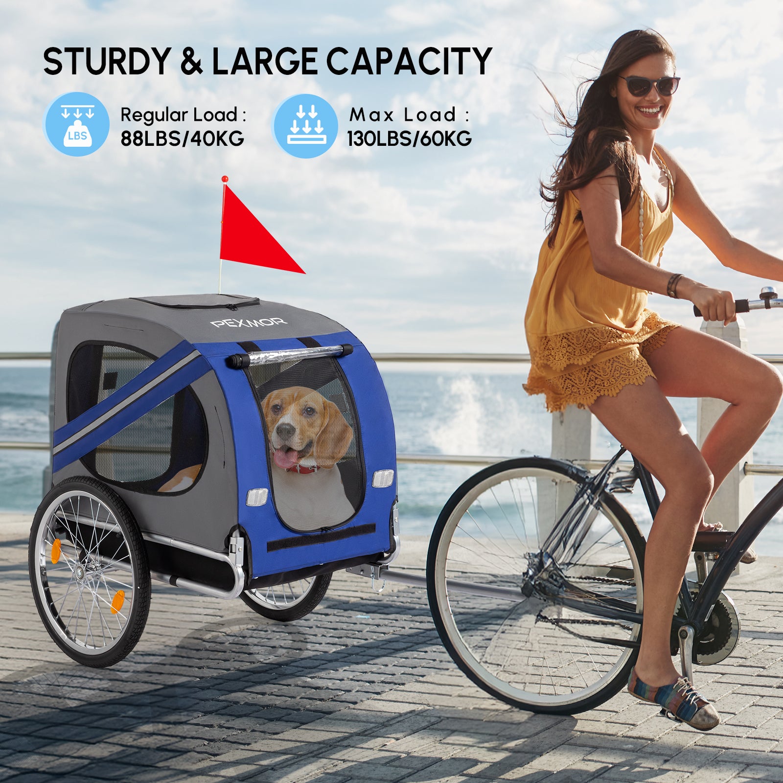 Folding Dog Bike Trailer Pet Cart for Bicycle w/Universal Hitch & 3 Entrances, Bike Wagon Cargo Carrier w/Quick Release 20" Wheels - Revitalize Mind Body