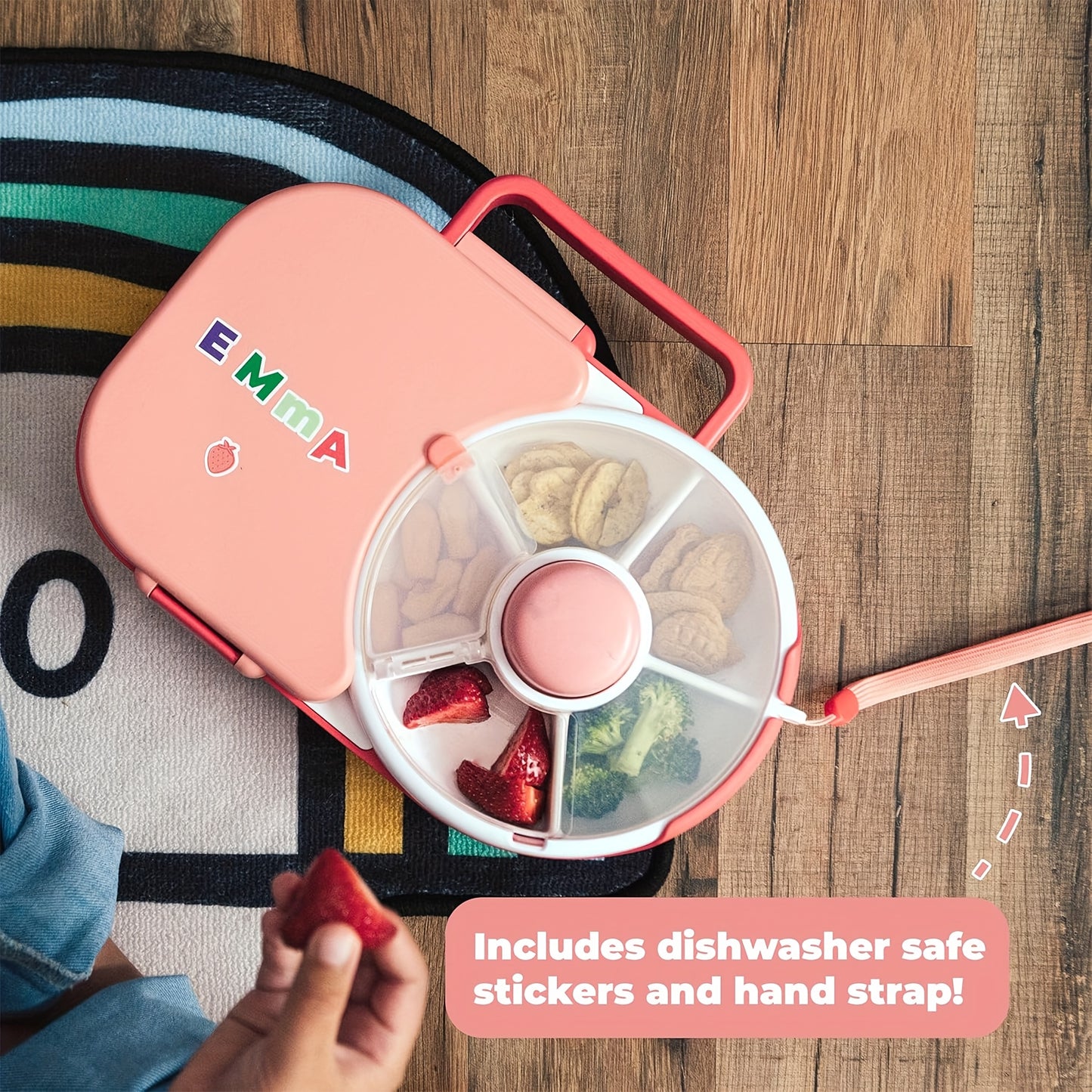 Faridabio 1pc Portable Tote Bag Rotating Lunch Box Picnic Snack Tray School With Lunch Box Picnic Camping Snacks Rotating Fruit Tray Sealed Dry Fruit Tray Moisture Resistant And Silicone Cleaning Brush - Revitalize Mind Body