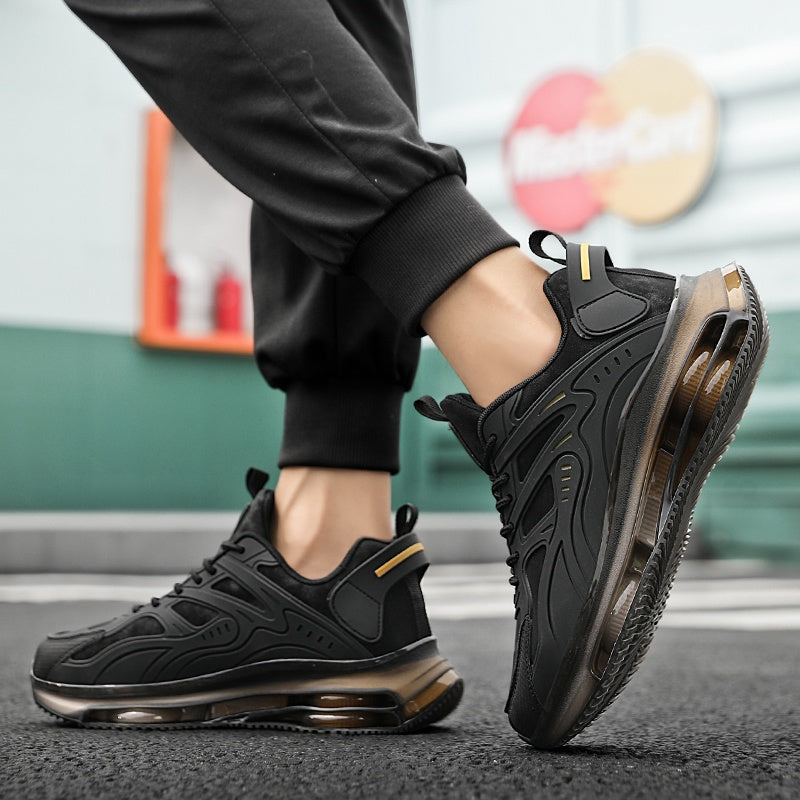 RLS Men's Low-Top Road Running Shoes - Breathable Mesh & Durable Rubber Sole, Fashion Black with Golden Accents, Secure Lace-Up Closure for All-Season Comfort, Sports & Casual Wear, Sleek Shoe Design, Flexible Interior Lining - Revitalize Mind Body