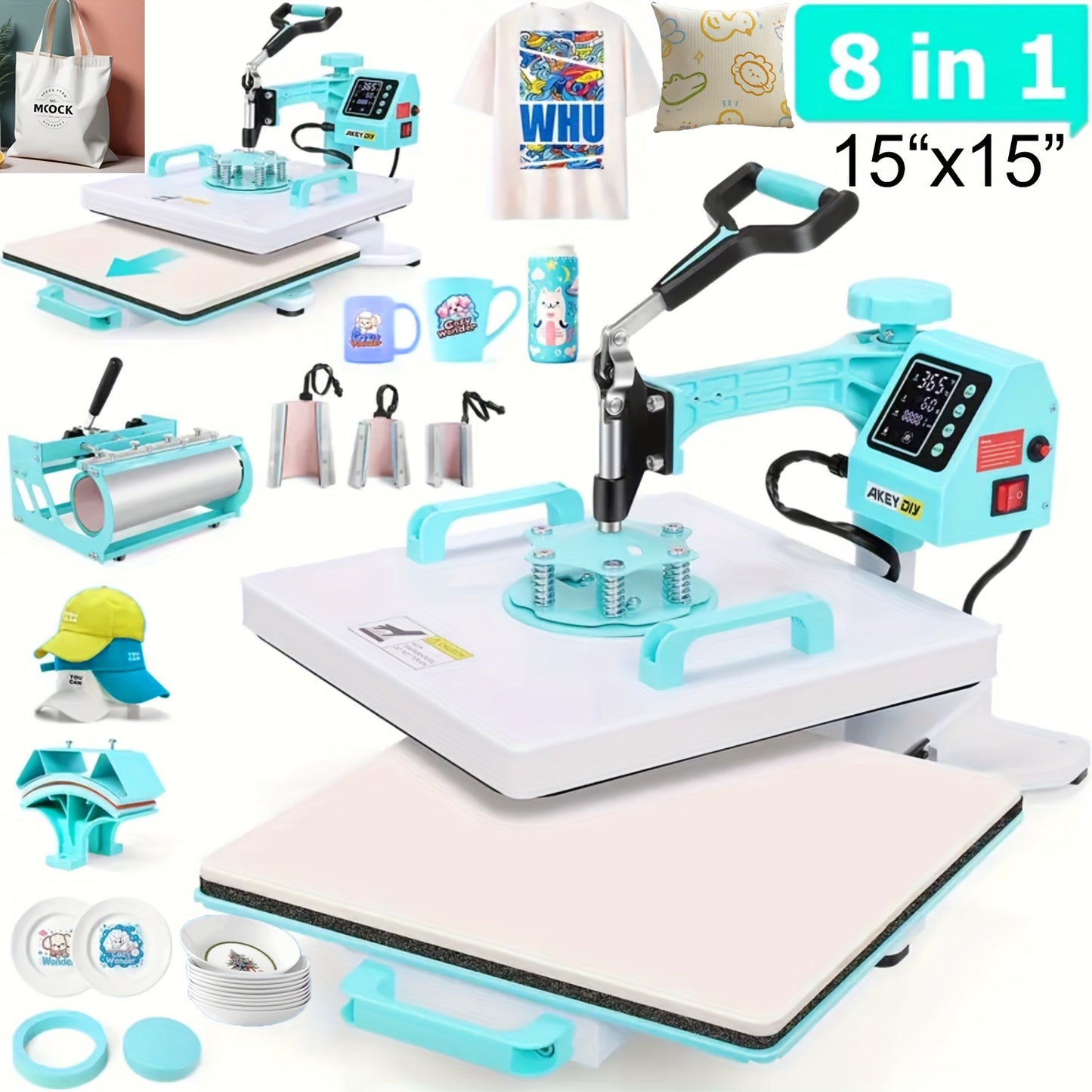HOMDOX Sublimation Heat Press 8-In-1 Professional Combo