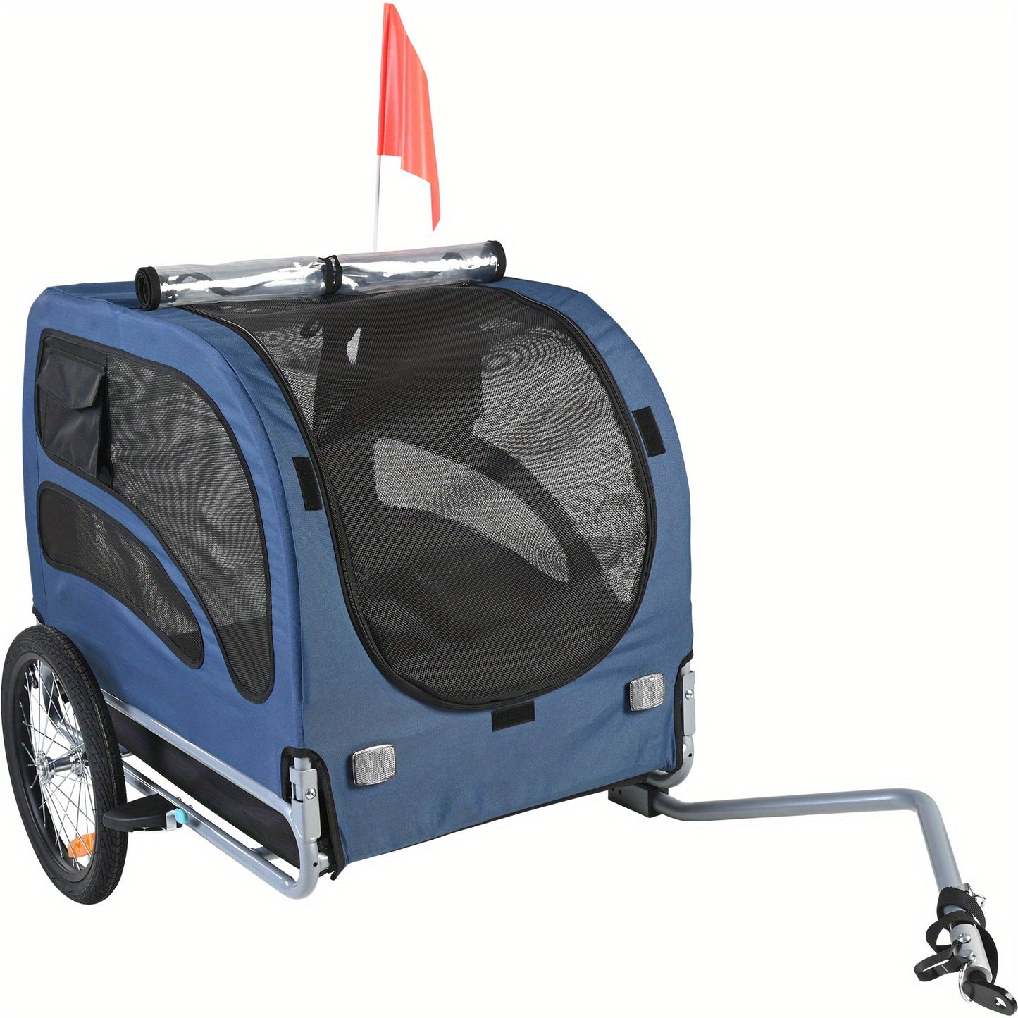 [100lbs|Folding] Happybuy Dog Bike Trailer | Supports up to 100 lbs, Easy Folding Frame, Universal Bicycle Coupler | Pet Cart Bicycle Carrier, Quick Release Wheels, Reflectors, Flag, Collapsible to Store, Blue/Black - Revitalize Mind Body