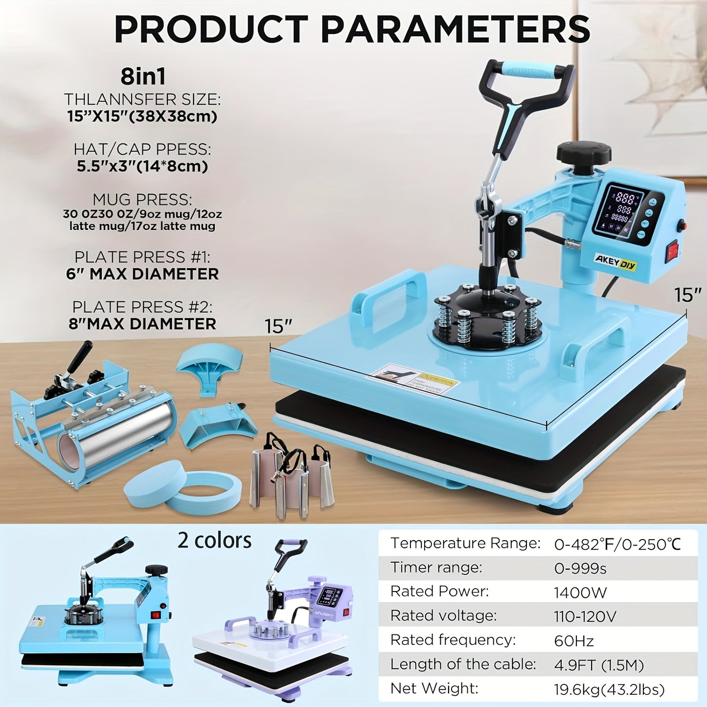 HOMDOX Sublimation Heat Press 8-In-1 Professional Combo