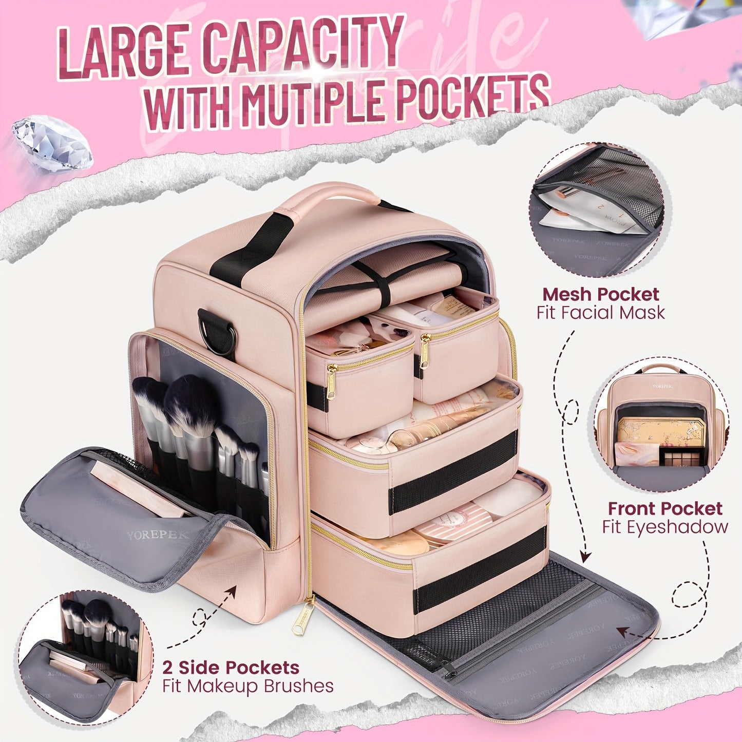 Travel Makeup Organizer With 4 Removable Cases And Jewelry Roll