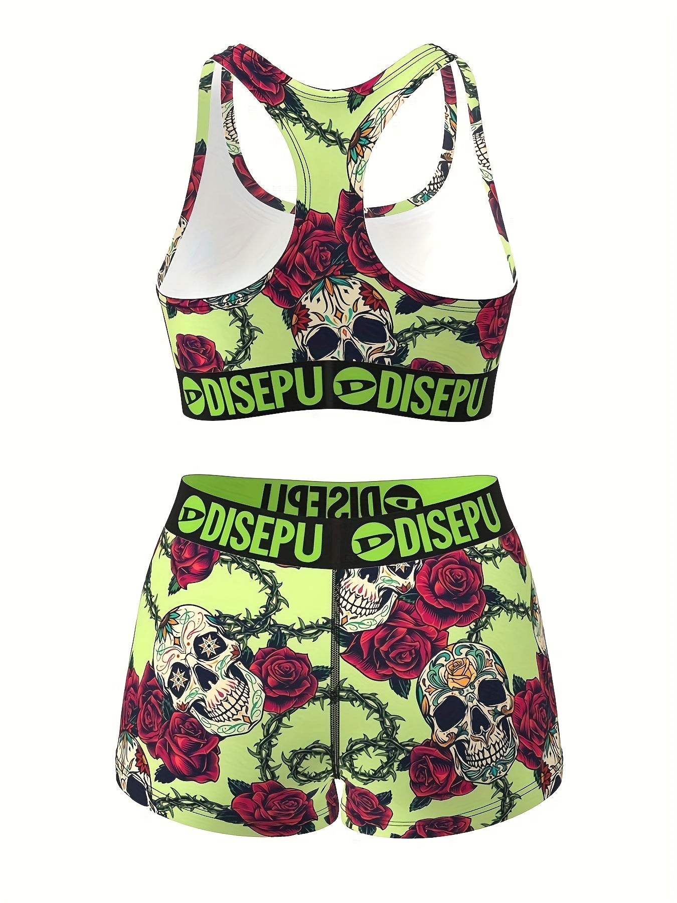Skull and Rose Print Sports Bra and Shorts Set Women - Revitalize Mind Body