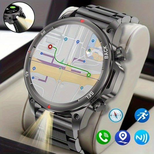 Men's GPS Smart Watch - LED Backlight, 360° HD Screen, AI Voice, Wireless Calls & NFC | Stainless Steel/Silicone Band, Compass, Sports Modes, Father's Day Gift - Revitalize Mind Body