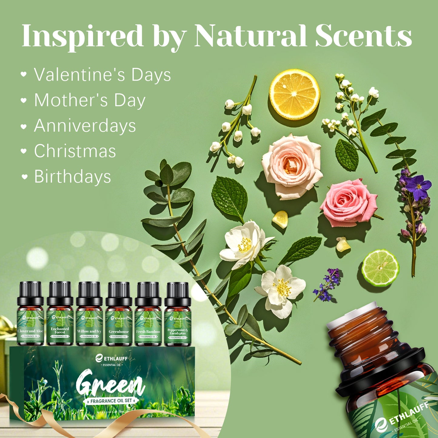 Mens Essential Oils Set, Men Scents Fragrance Oil, Essential Oils for Diffuseret 6x10ML, Diffuser Oils Scents for Home,Tobacco and Bay Leaf, Kentucky Bourbon, Galactic Skies, Scotch Whisky, Birchwood Oud - Revitalize Mind Body