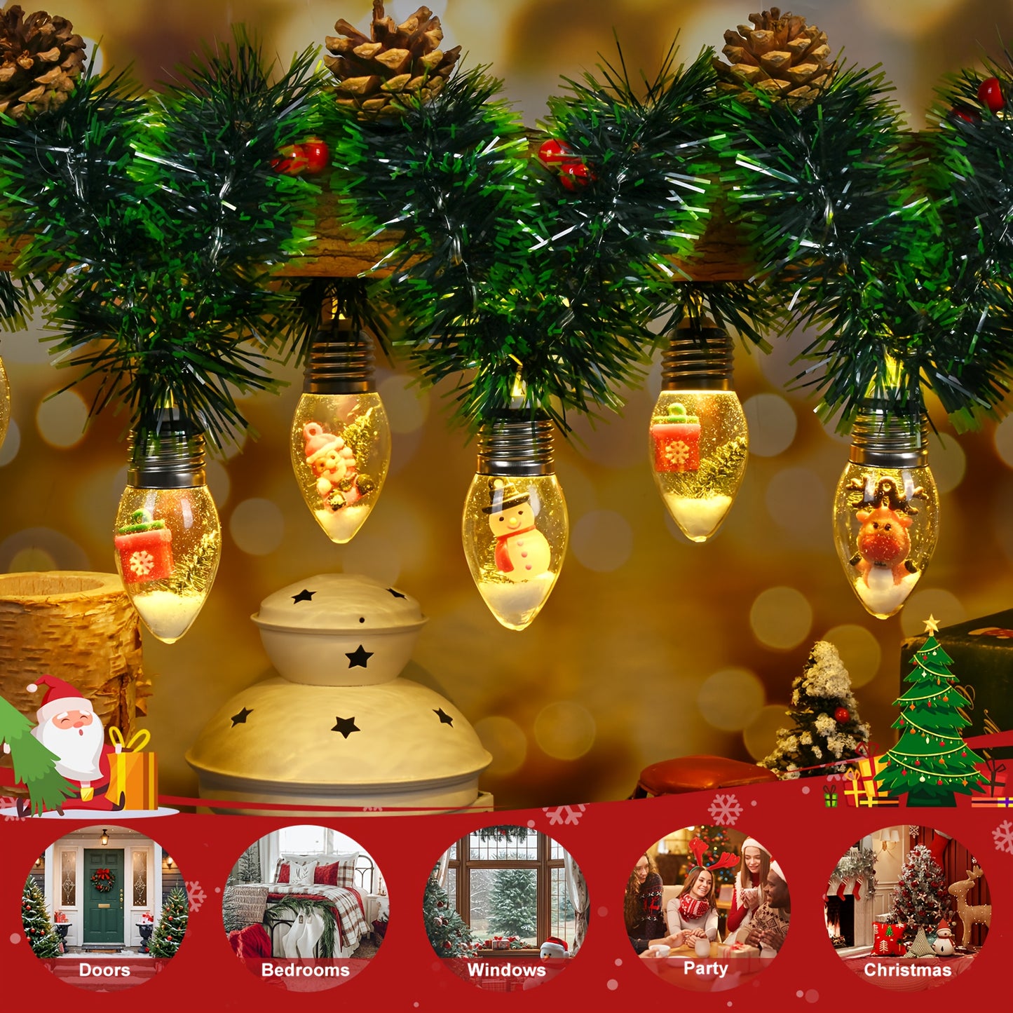 WAIPFARU LED Christmas Garland With Snow Globe Lights