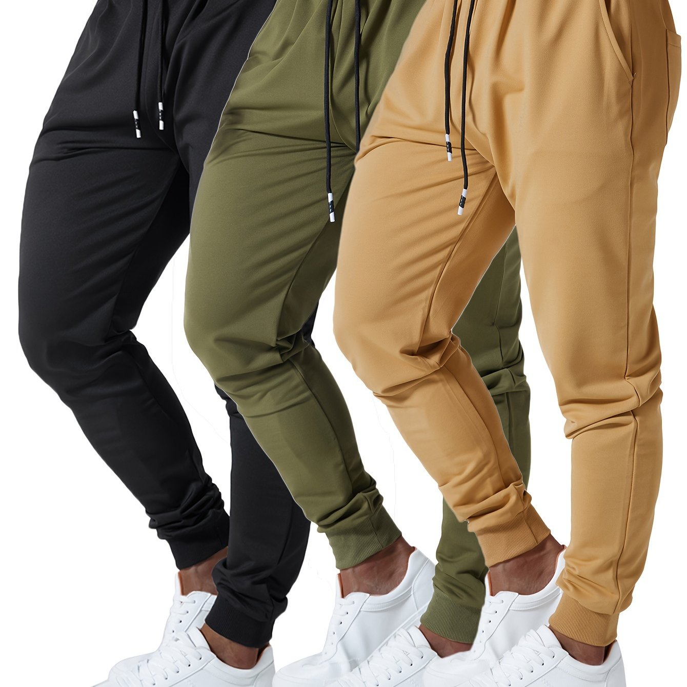 Mens Jogger Sweatpants Cotton Blend With Elastic Waist Pockets 3Pc - Revitalize Mind Body