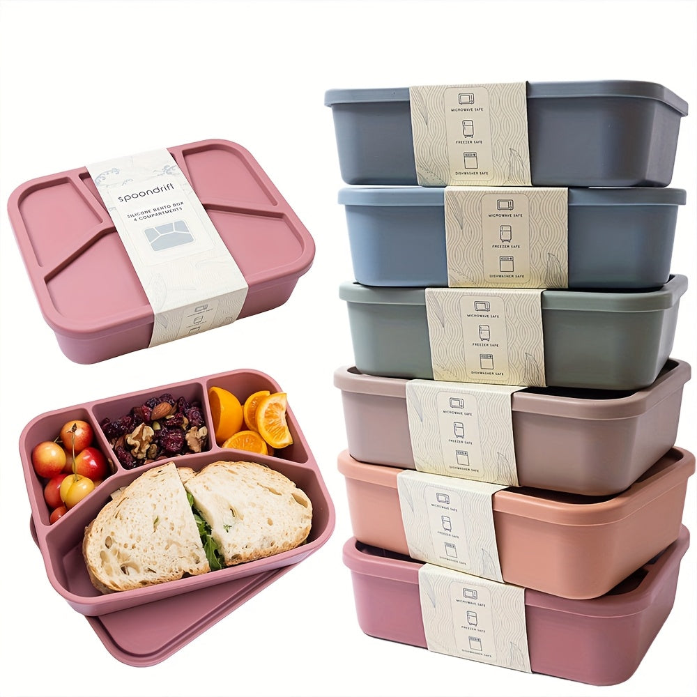 Premium Minimalist Silicone Lunch Box With Four Compartments Microwave Safe - Revitalize Mind Body