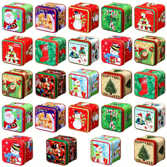 PATELAI Christmas Square Metal Cookie Jar With Lid 24pcs