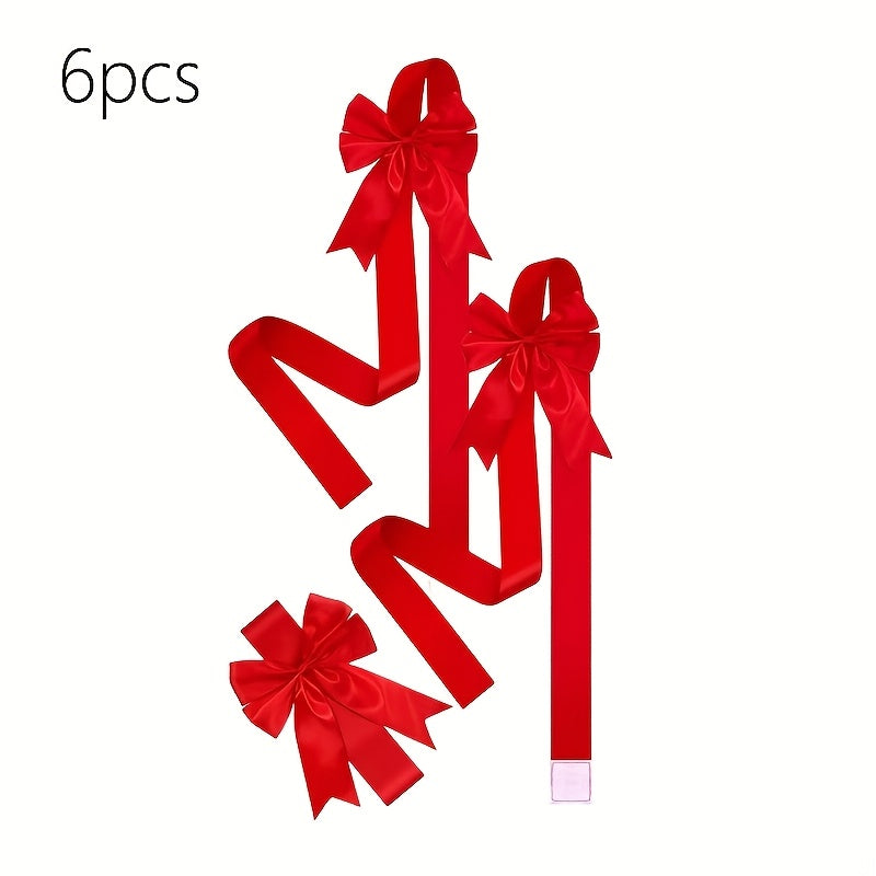 Red Christmas Bow Set With Adhesive Strips For Easy Hanging