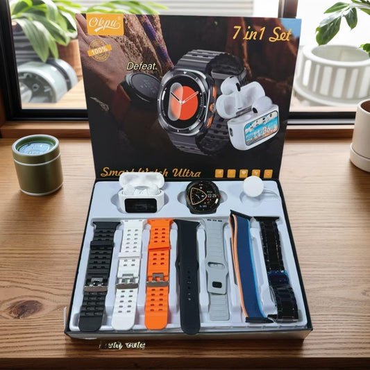 HACFUN Latest 7 In 1 Set Smart Watch & Earbuds 7 Straps, 1.46inch Full Touch Screen, Fitness Tracker Sleep Monitoring, Voice Assistant, Wireless Call Make/Answer, Music Control, Message Notification, Best Gift - Revitalize Mind Body