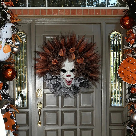 Gothic Horror Wreath Evil Face Halloween Door Decor Outdoor