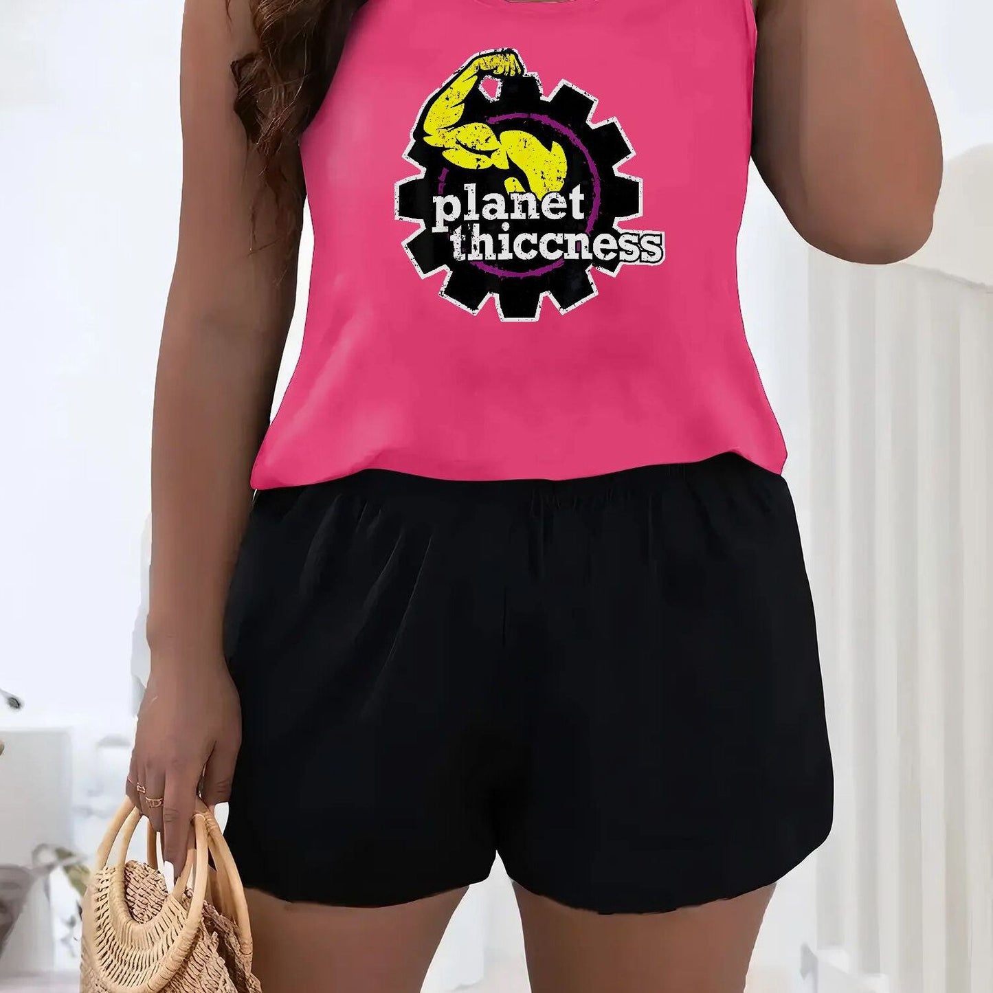 Planet Thiccness Gym Set Funny Workout Lover Sleeveless Top Shorts - Revitalize Mind Body