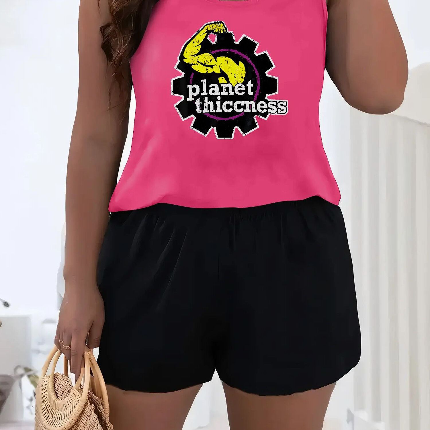 Planet Thiccness Gym Set Funny Workout Lover Sleeveless Top Shorts - Revitalize Mind Body