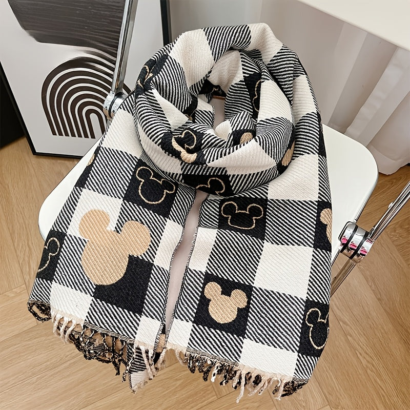 Mickey Mouse Double Sided Plaid Scarf For Autumn And Winter