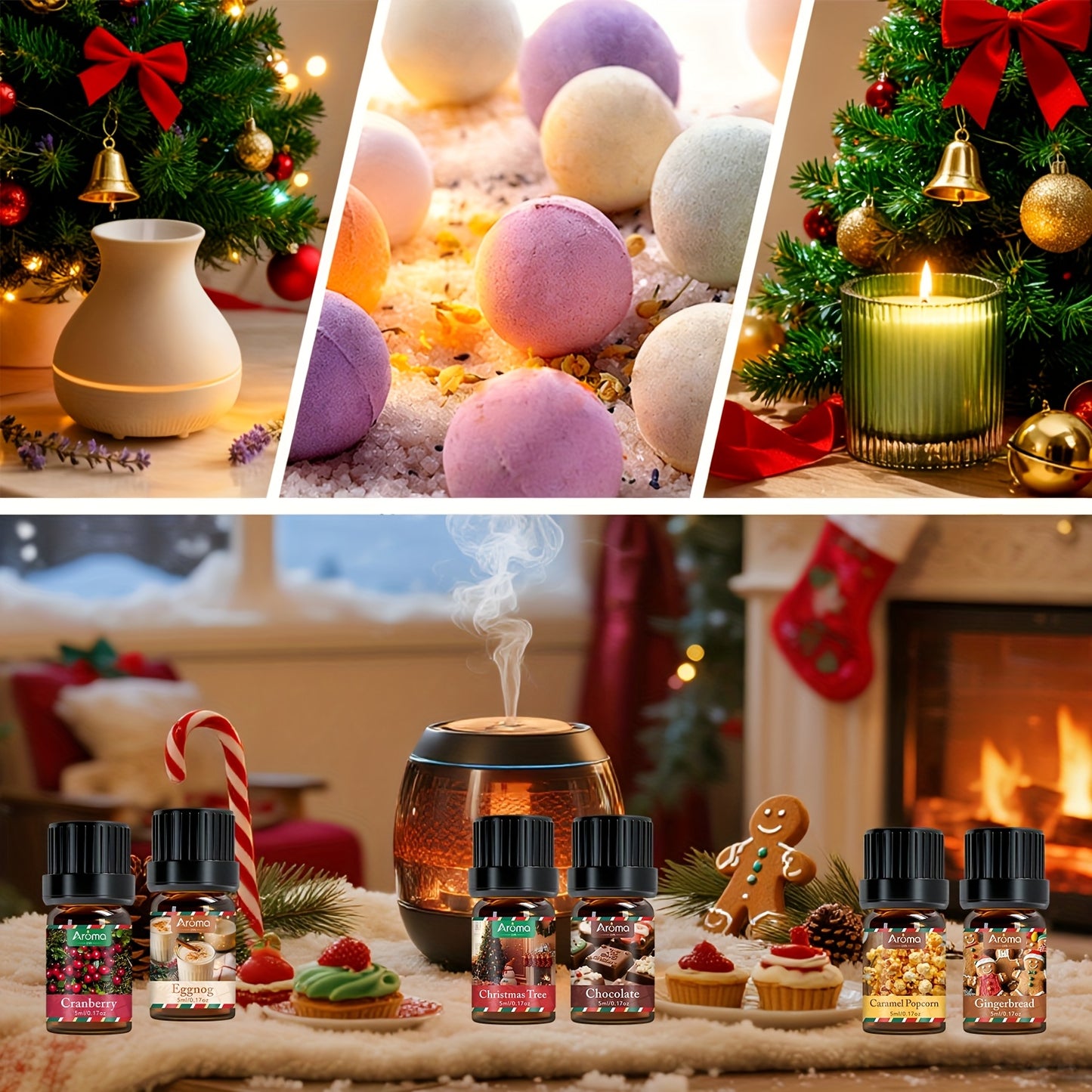 Christmas Essential Oil Set Peppermint Gingerbread Cinnamon Cedarwood