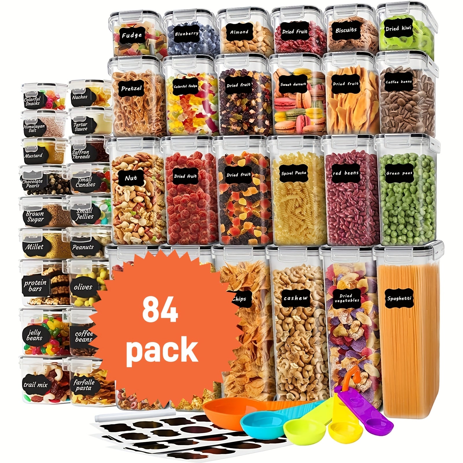 84-Pack Airtight Food Storage Containers Set - BPA-Free, Leak-Proof, Stackable, and Space-Saving Kitchen Organizers with 42 Lids and 42 Boxes, Includes Spoon, Labels, and Pen for Easy Meal Prep and Pantry Organization - Revitalize Mind Body
