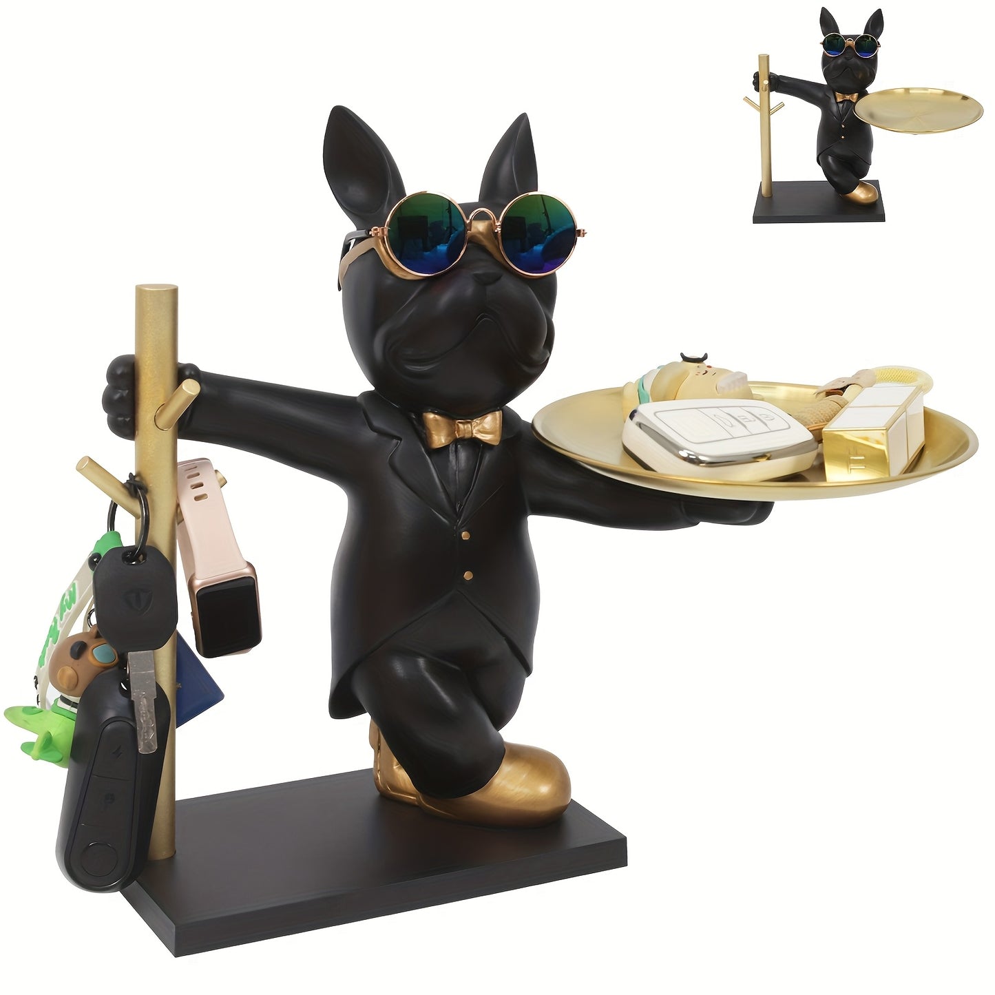 YGJT Resin Bulldog Tray Key Holder Jewelry Tray Decor