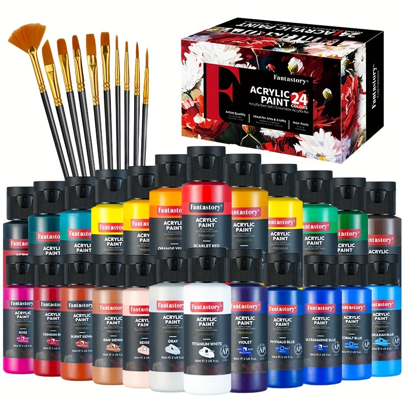 Fantastory 24Pcs Acrylic Paint Set Professional Craft Kit