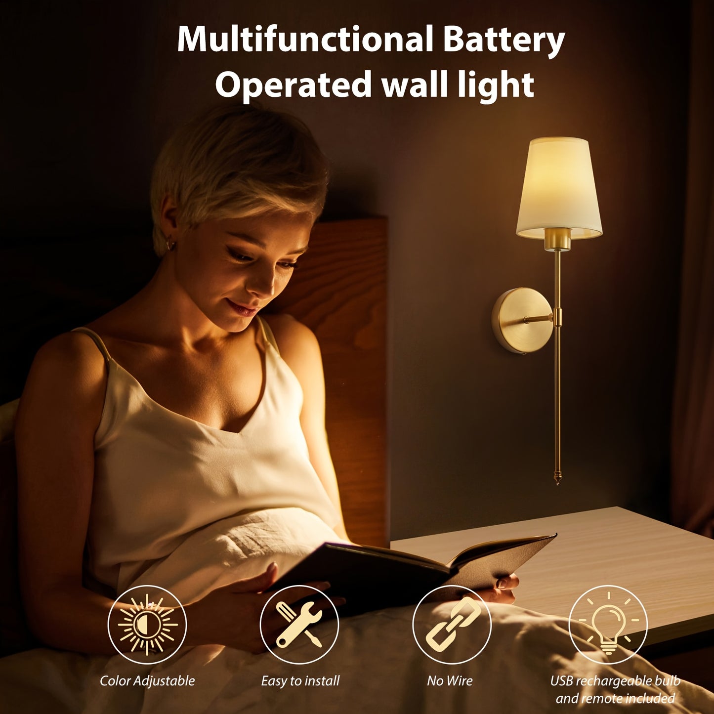 Rechargeable RGB Wall Light with Remote Dimmable LEDs